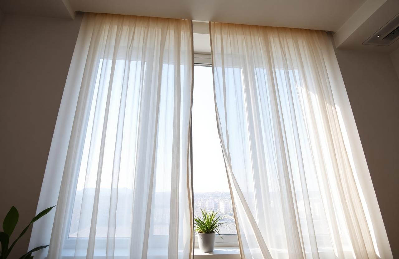 Open window with sheer curtains bringing fresh air into a room
